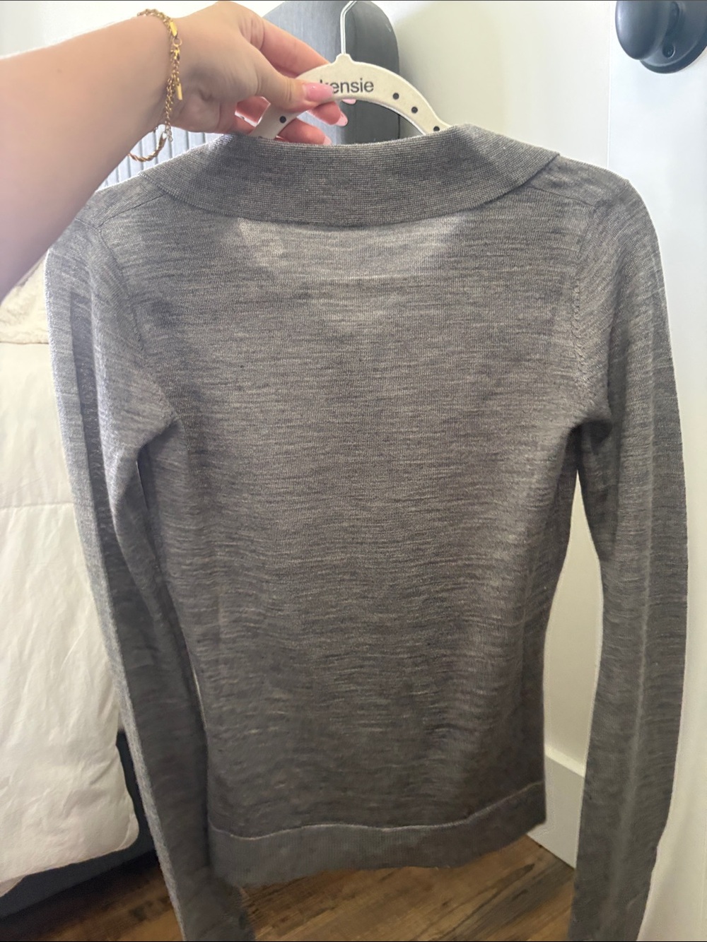 Joseph Ribbed Gray Button-Front Collared Knit Top - Picture 4 of 5